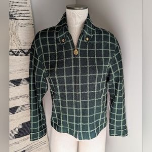 NWT VINTAGE St. John Collection 90s preppy green plaid zip jacket Small